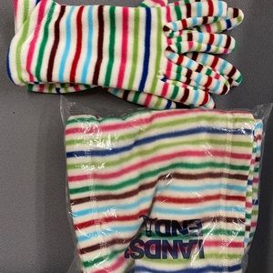 Lands' End Striped Fleece Scarf and Glove Set